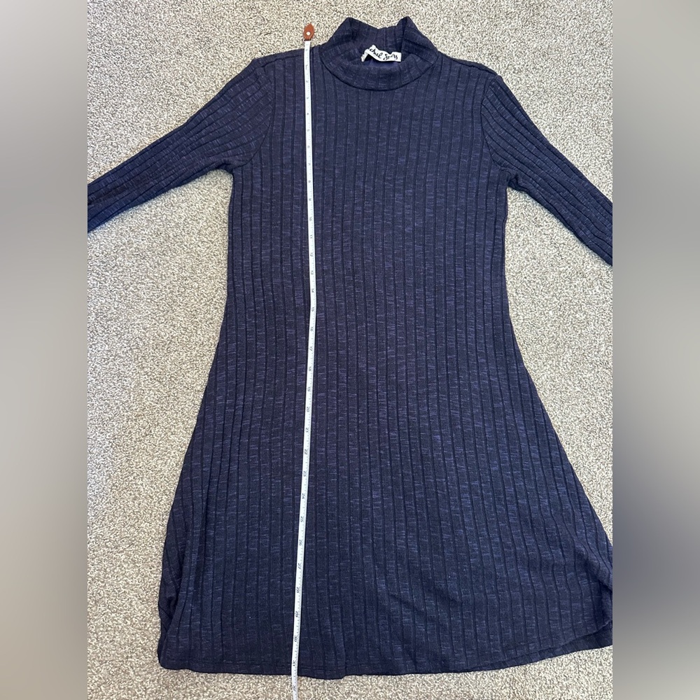 Michael Stars Blue Mock Neck Quarter Sleeve Stretch Ribbed Mini Dress Size Small - Picture 11 of 12